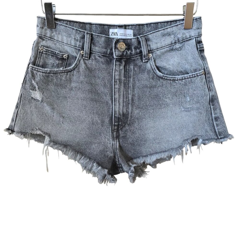 ZARA High Rise Gray Distressed Cutoff Denim Shorts Size 4 Y2K 90s Vintage Look